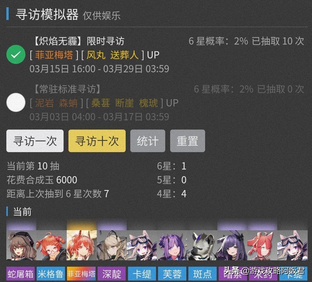 明日方舟斐迪亚(明日方舟2个实用工具：10连模拟抽菲亚梅塔，查询银灰400天没进店)  第1张